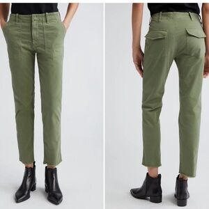 Nili Lotan Jenna Pants Twill Military Cotton Raw Hem Pockets in Camo Green